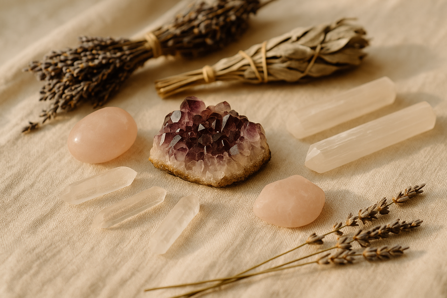 Collection of mystical crystals and healing stones